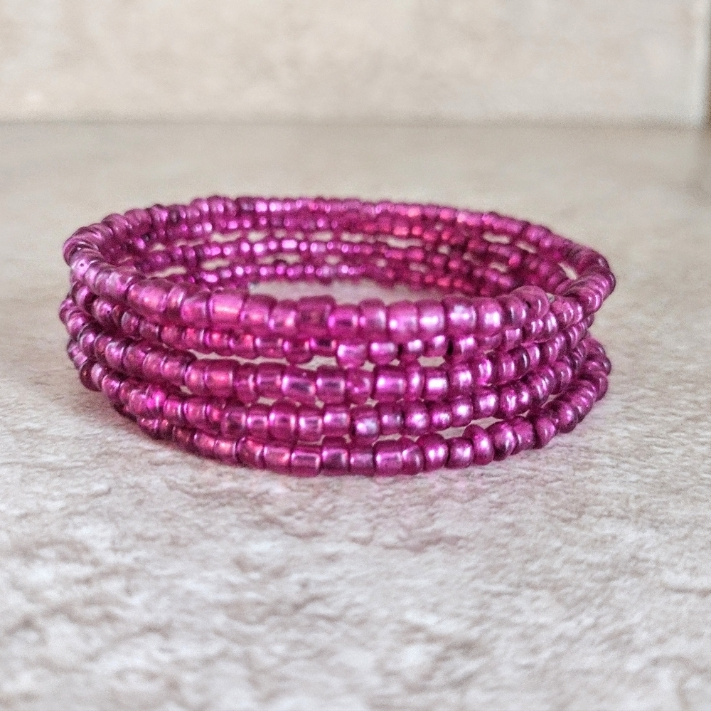 Vibrant Pink Multi-Strand Handmade Wrap Bracelet - Picture 2 of 3